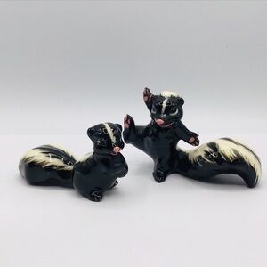 Vtg 1950’s Skunk Figurine Lot of 2 Anamorphic Ceramic Studio Estate Animals
